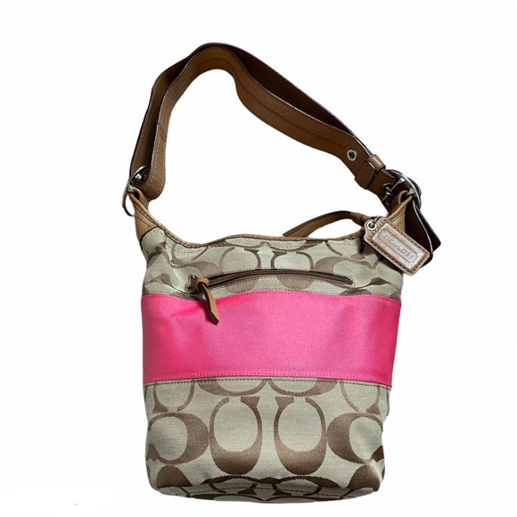 Coach Duffle Khaki/Pink Signature Crossbody Hobo
